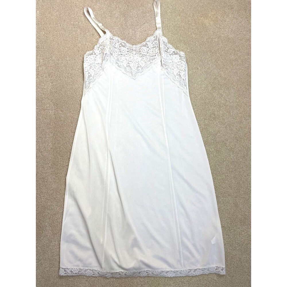 VTG 60s Wonder Maid White Lace Full Slip 34 A Non Cling Antron Nylon Lingerie